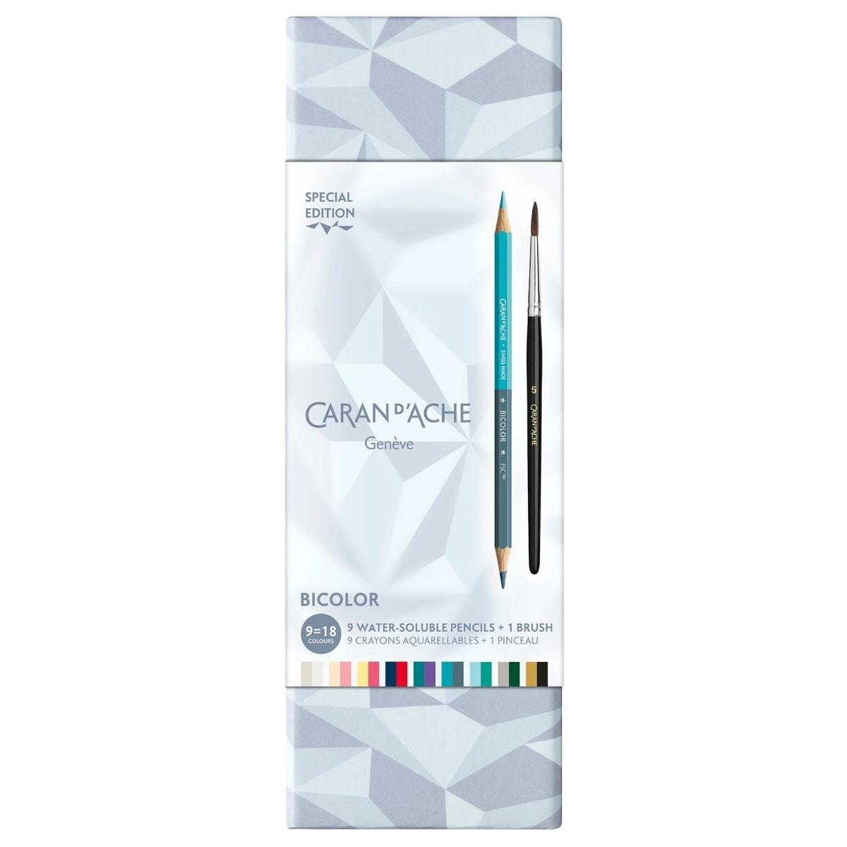 Lápis Caran d'Ache Bicolor C/9 + Pincel Edição Especial Alpine Frost