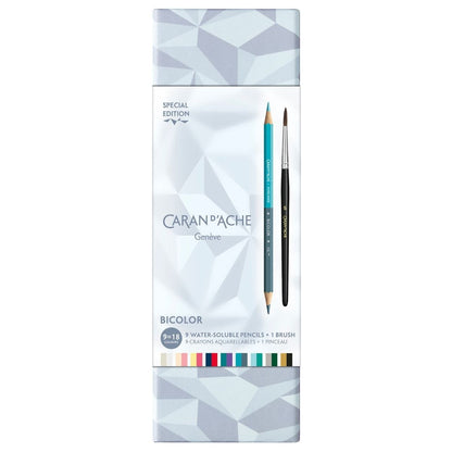 Lápis Caran d'Ache Bicolor C/9 + Pincel Edição Especial Alpine Frost