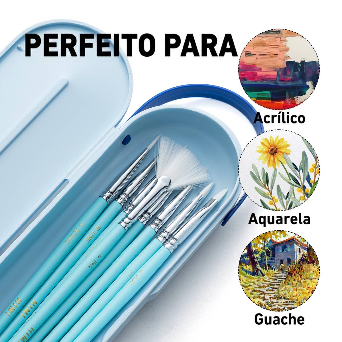 Kit De Pincéis Azul Himi Para Guache 8 Unidades