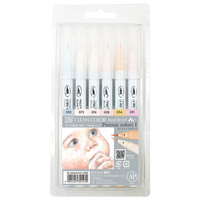 Estojo Caneta Zig Real Brush Kuretake Portrait 6 Unidades