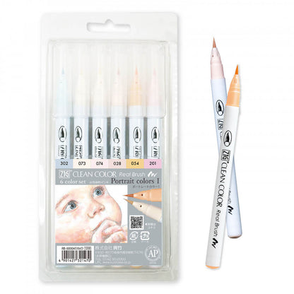 Estojo Caneta Zig Real Brush Kuretake Portrait 6 Unidades