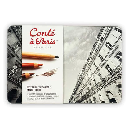 Estojo de Lápis Para Desenho Conté à Paris Sketch Set 12 Lápis