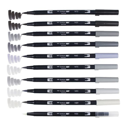 Caneta Pincel Dual Brush Tombow 10 Cores Cinzas
