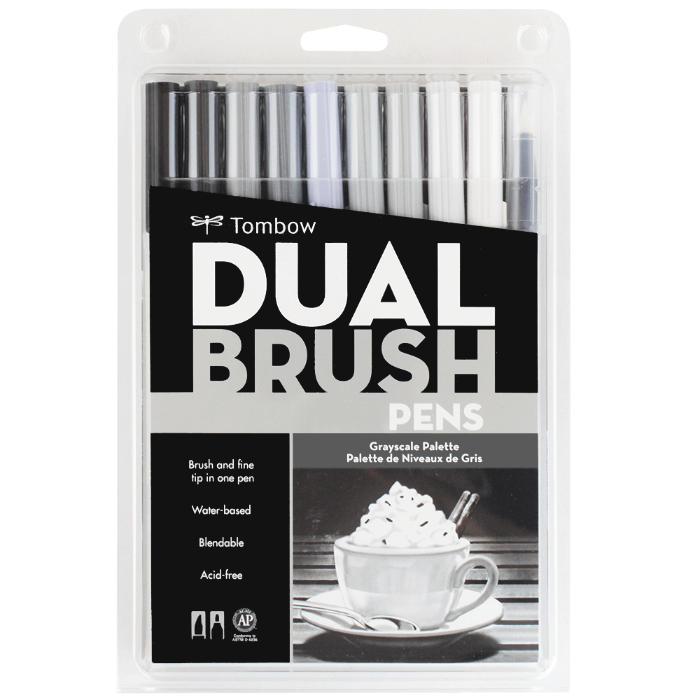 Caneta Pincel Dual Brush Tombow 10 Cores Cinzas