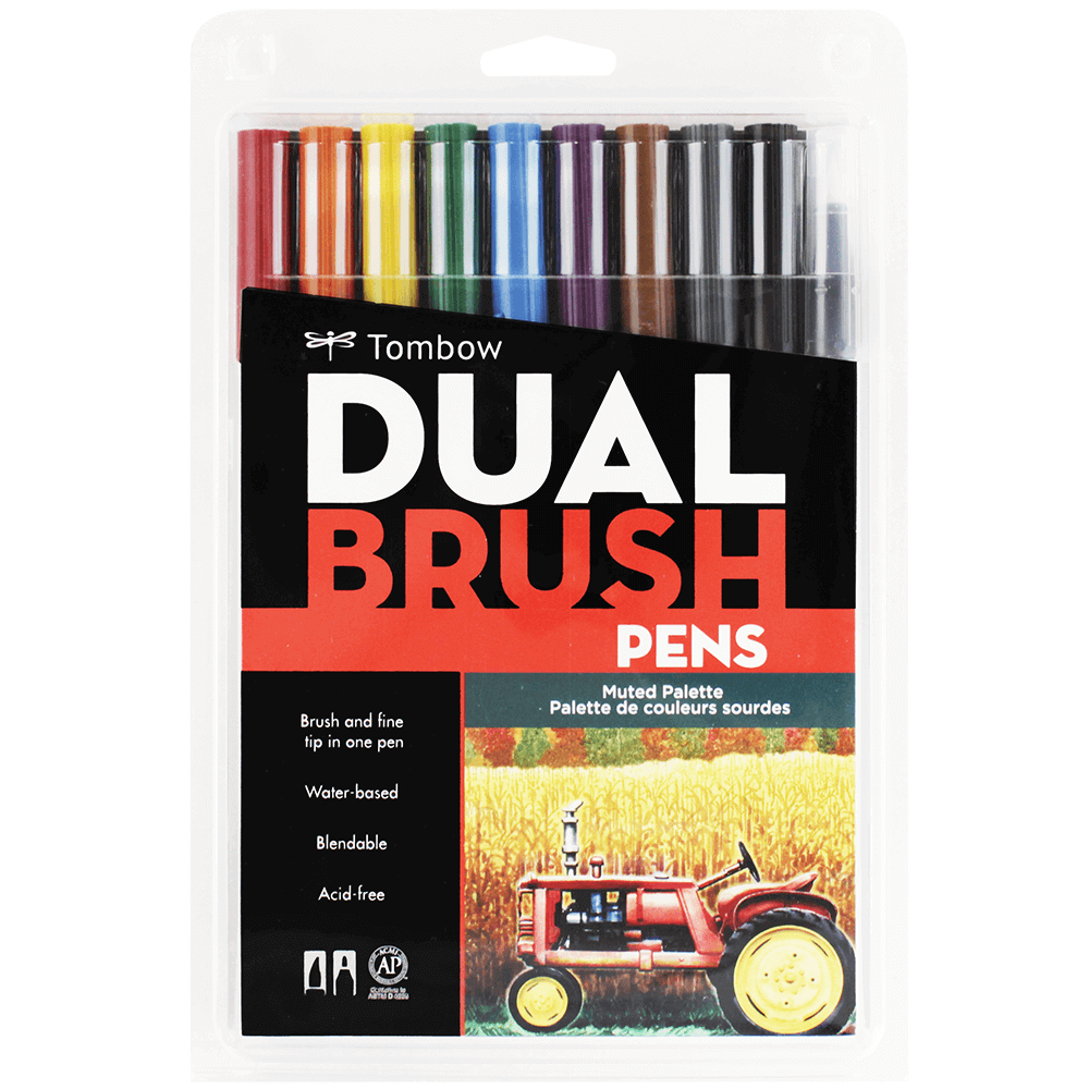 Caneta Pincel Dual Brush Tombow 10 Cores Suaves