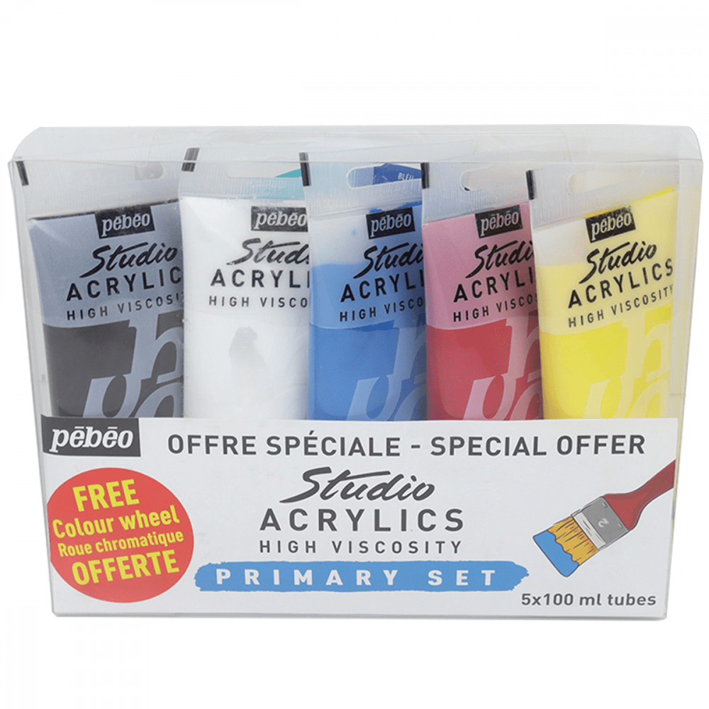 Estojo Tinta Acrílica Pébéo 100ml 05 Cores + Disco de Cores