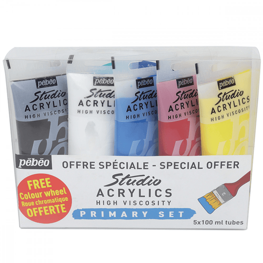 Estojo Tinta Acrílica Pébéo 100ml 05 Cores + Disco de Cores