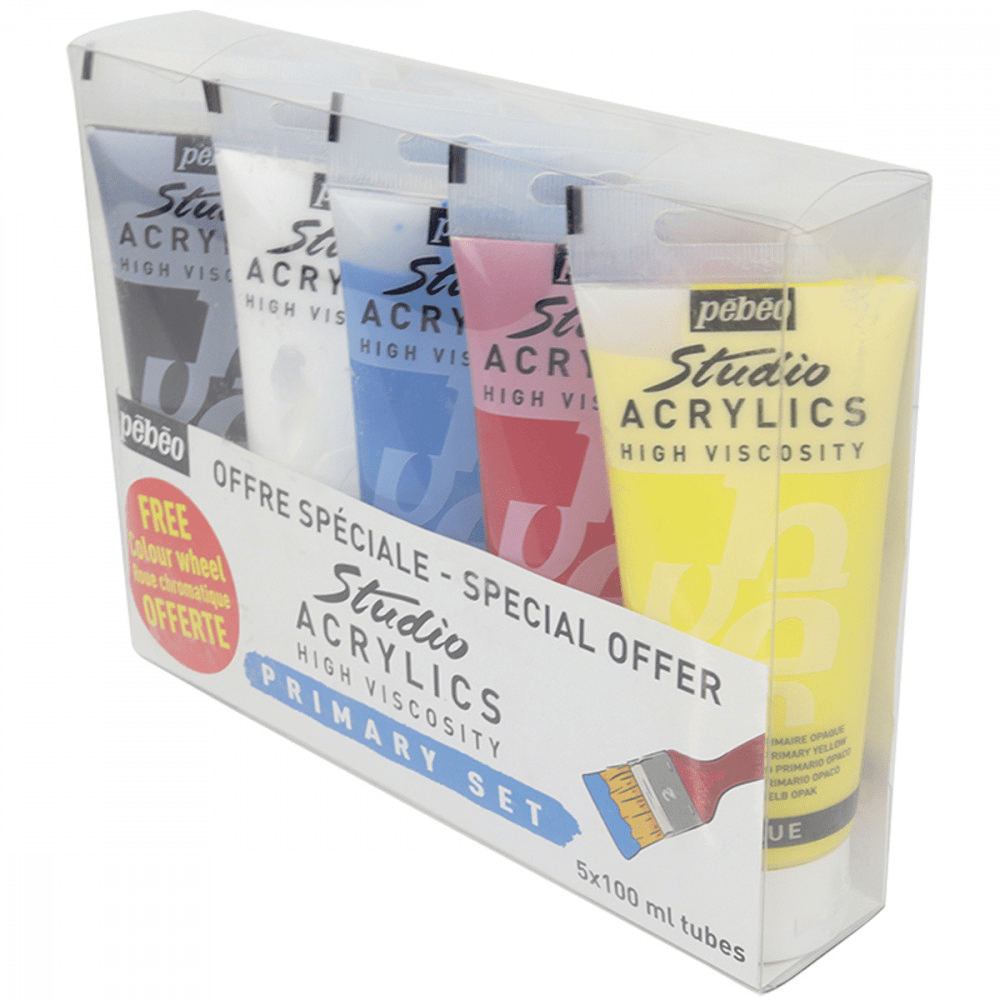 Estojo Tinta Acrílica Pébéo 100ml 05 Cores + Disco de Cores