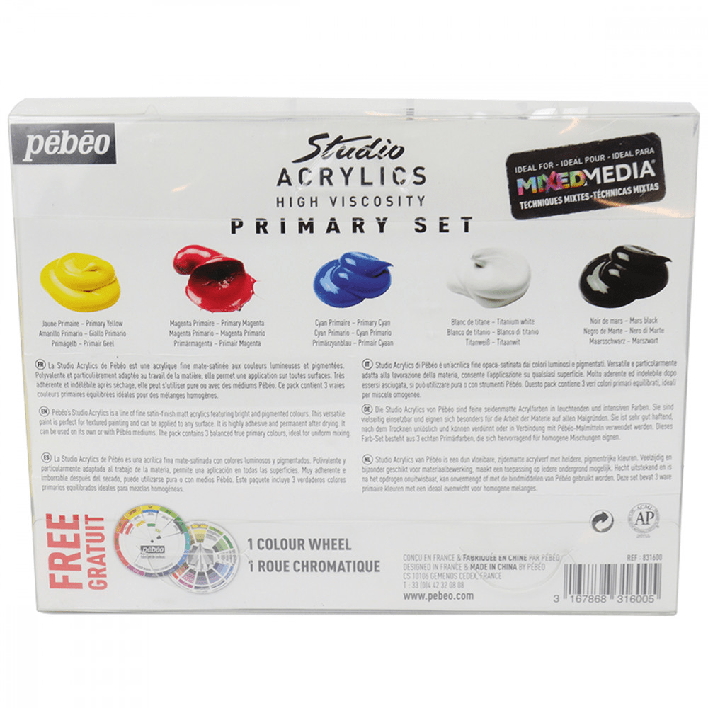 Estojo Tinta Acrílica Pébéo 100ml 05 Cores + Disco de Cores