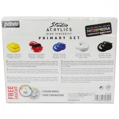 Estojo Tinta Acrílica Pébéo 100ml 05 Cores + Disco de Cores