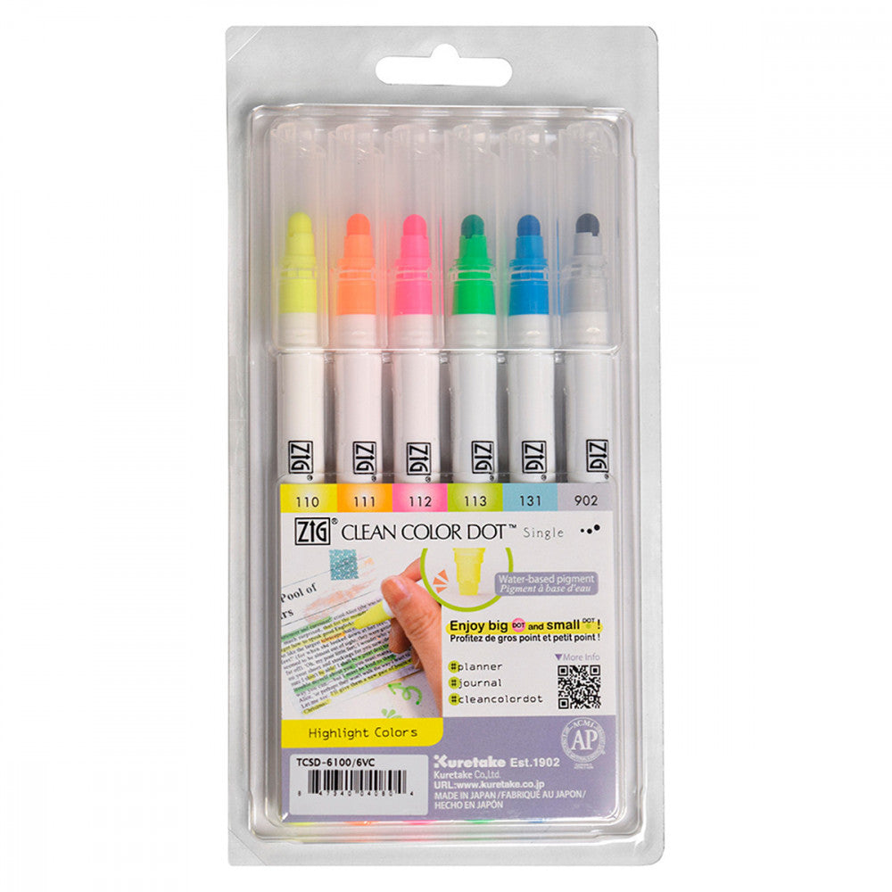 Estojo Zig Single Kuretake Highlight Colors 6 Unidades