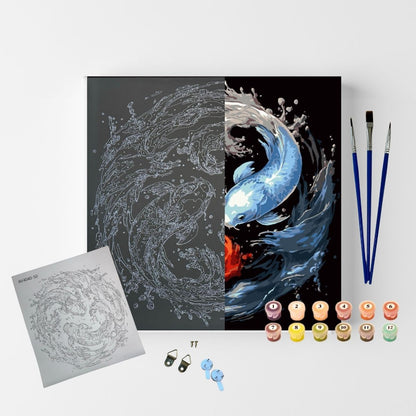 Conjunto Pintura Numerada Arte Terapia 30X30cm Carpas Coloridas