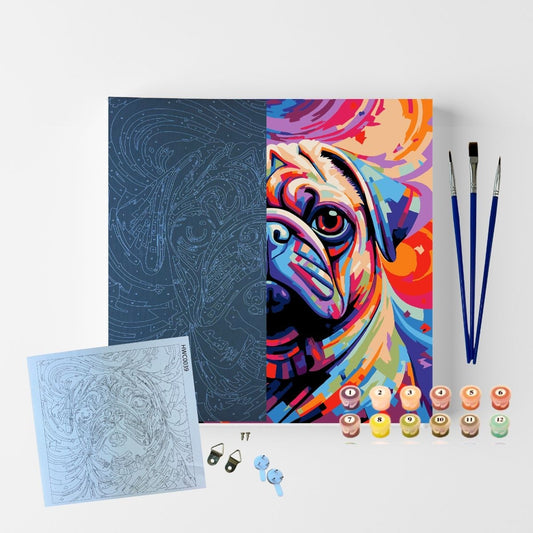Conjunto Pintura Numerada Arte Terapia 30X30cm Buldogue Francês