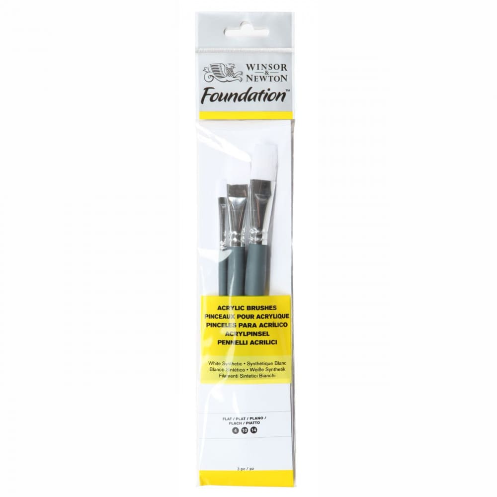 Kit Pincéis Winsor & Newton Foundation Chato Acrílico 3 Unidades