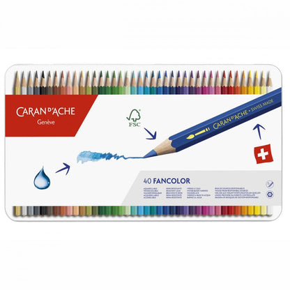 Lápis Cor Aquarelável Caran d'Ache Fancolor 40 Cores