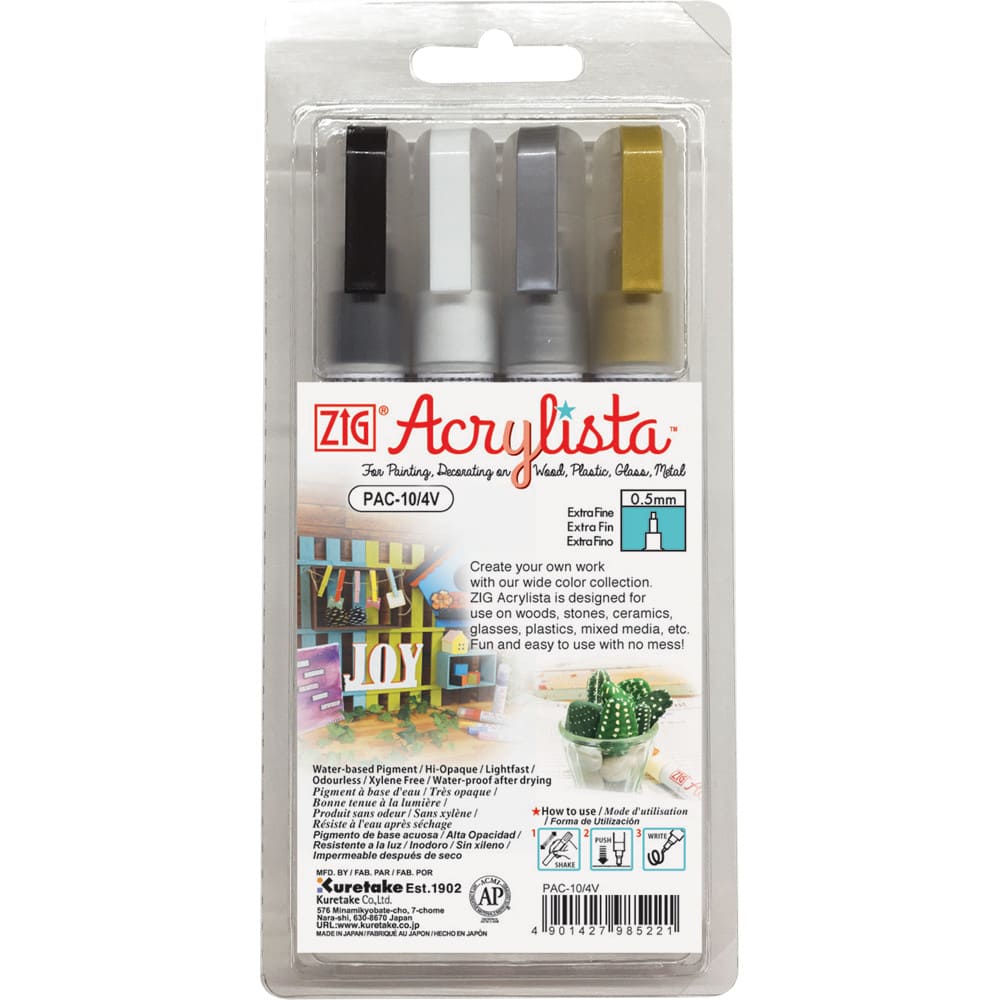 Marcador Artístico Zig Acrylista Kuretake 04 Cores PAC-10/4V