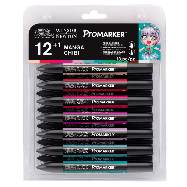 Marcador Promarker Mangá Chibi 12 Cores + Blender Winsor&Newton