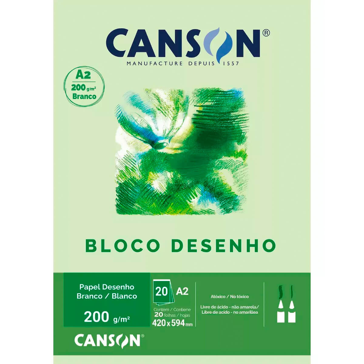 Bloco de Papel Para Desenho Canson 200g/m² A2 Branco