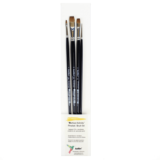 Kit de Pincéis Kolibri 4 Peças Kolinsky Para Óleo e Acrílico PB8000A