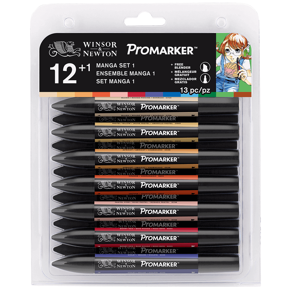 Marcador Promarker Mangá Set 1 12 Cores + Blender Winsor & Newton