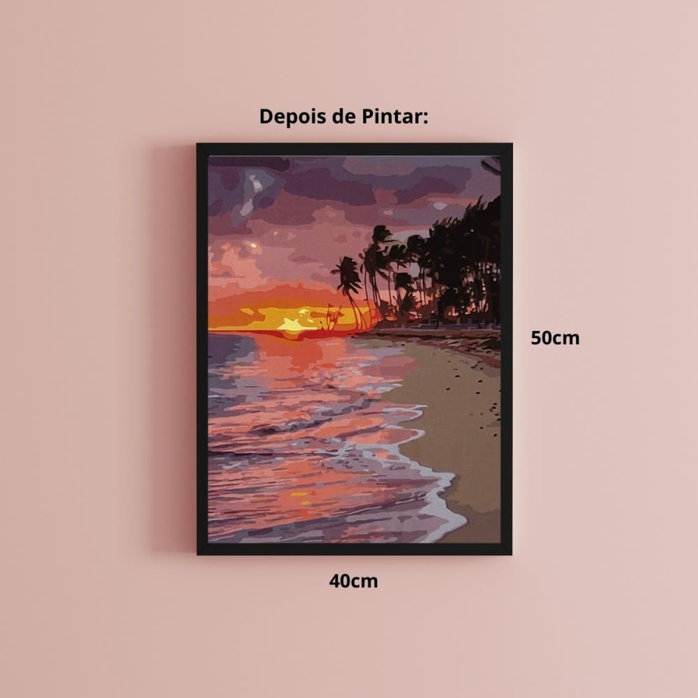 conjunto pintura numerada arte terapia 40x50cm pôr do sol