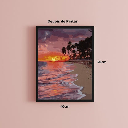 conjunto pintura numerada arte terapia 40x50cm pôr do sol