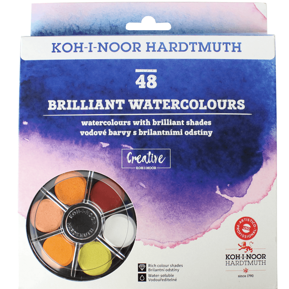 Tinta Aquarela em Pastilha Koh-I-Noor 48 Cores Brilhantes